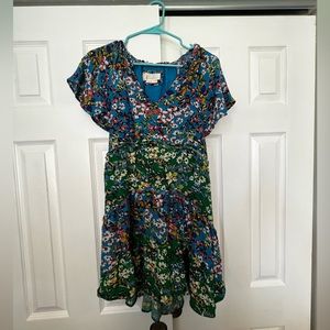 Anthropologie Robin Tiered Blue Floral Dress